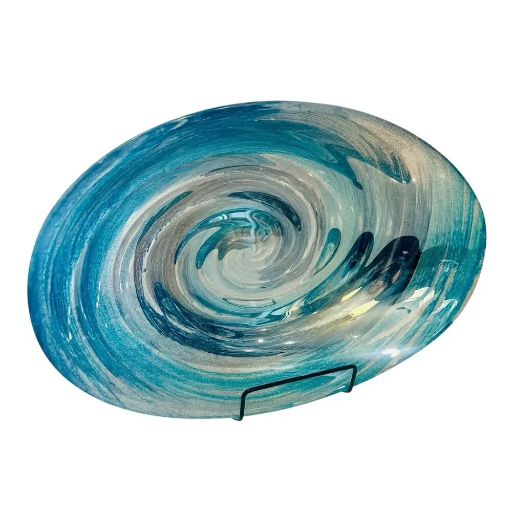 Vintage Dynasty Gallery Art Glass Bowl Blue Abalone Ocean Swirl Pier 1